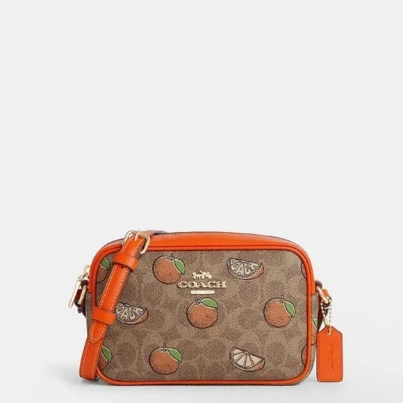 Coach Mini Jamie Camera Bag In Signature Canvas With Orange Print Purse NWT $368 - Picture 1 of 4